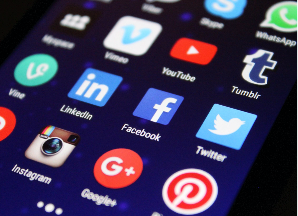 mobile phone screen displaying social media icons