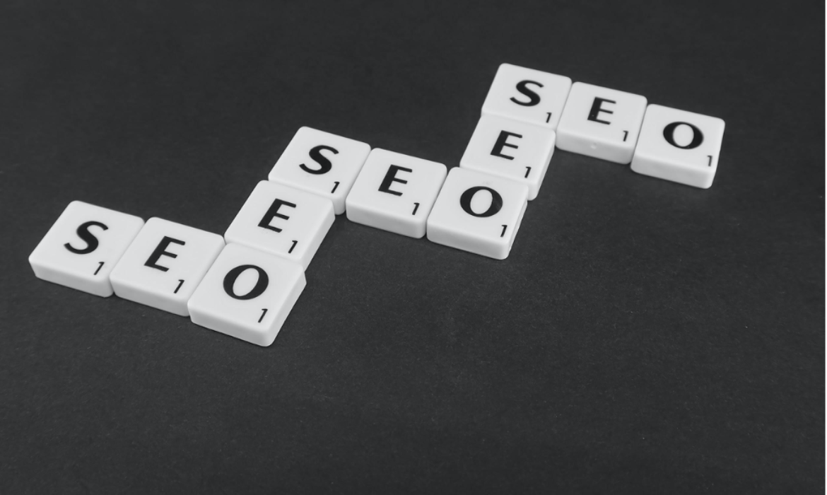 SEO spelt 5 times, with scribble blocks
